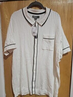 Men’s White Short-Sleeve Button-Down with Black Trim